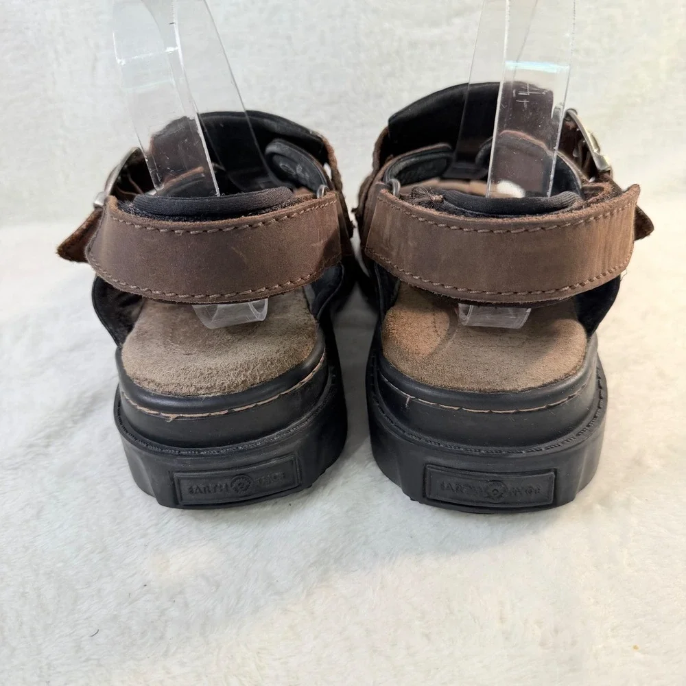 Earth Shoe Fisherman Sandals Brown Vintage Leather Suede Insole Chunky Lug Men 9